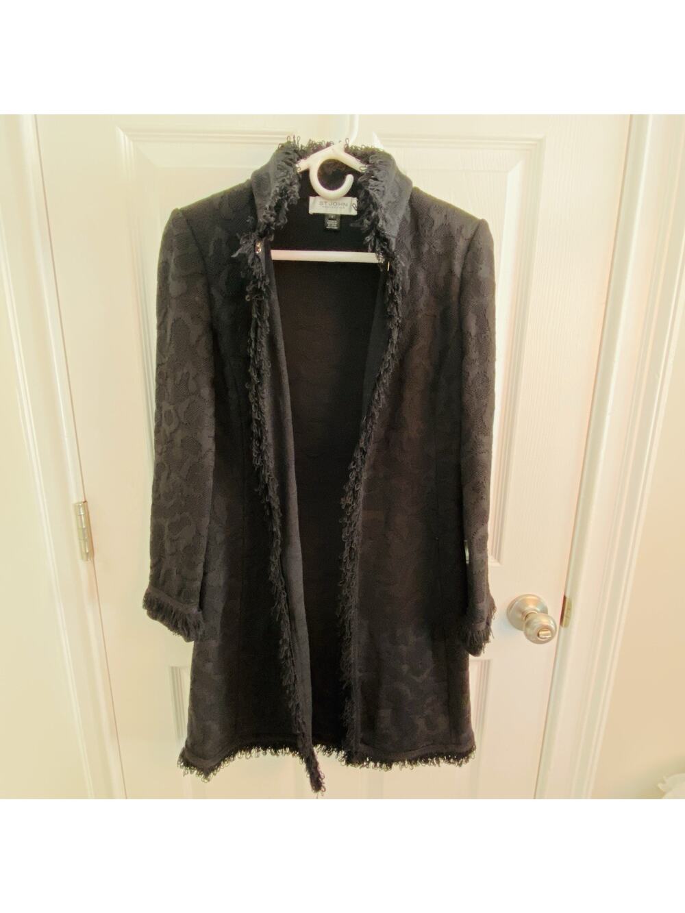 St. John Collection Size 2 Black Rockstar Tweed Duster Fringe Jacket Classic EUC